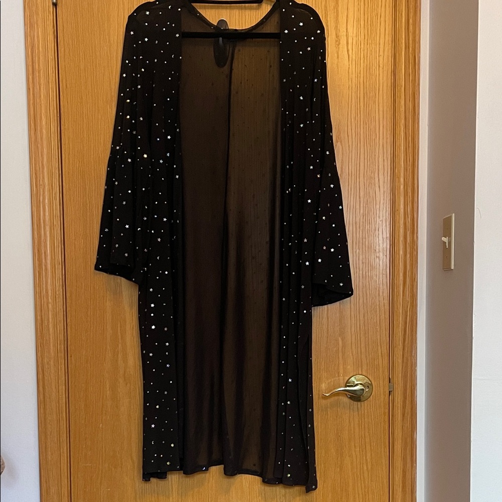 torrid Black Sheer Duster Robe with White Star Dots